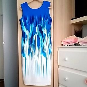 Julian Taylor Blue Sheath Midi Dress Sz 12